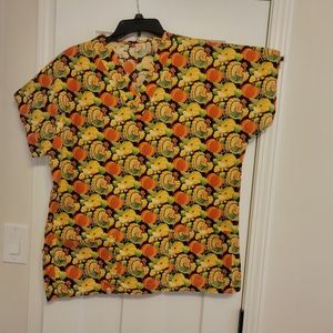 Scrub Top Thanksgiving Turkey Print